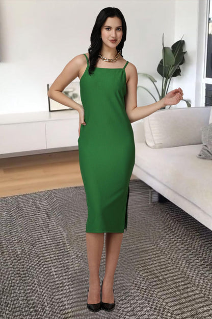 Popwings Casual Solid Knee Length Bodycon Dress For Women | Strap Boat Neck Bodycon Dress For Women | Summer Stylish Western Bod