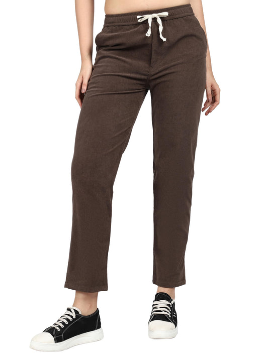 Shasmi Womens Brown Front Tie Loose Fit Corduroy Baggy Long Slacks Chino Pants with Slant Pocket Simple Casual Trousers, Going