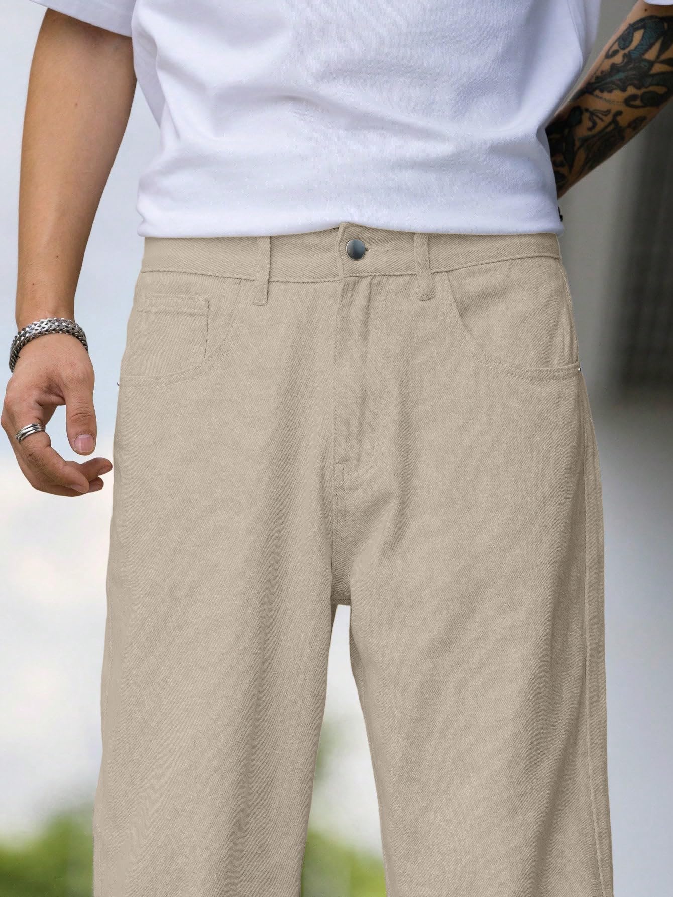 TAGAS Men Mid Rise Relaxed Fit Denim Jeans | Loose Jeans | Baggy Fit Denim Jeanspant | Mdj-22, Cream, 30