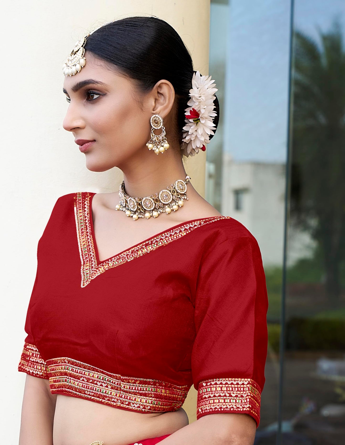 Pujia Mills WomenS Milan Silk Readymade Wine Blouse Half Sleeves Embroidery Aari Work Saree Choli