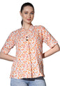 Greciilooks Western Top For Women - Woven Flower Printed Design & Split V Neck Short Stand Collar Top For Girls Suitable For Wor