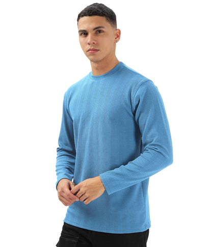SHODOX Mens Solid Round Neck Full Sleeve Regular fit Tshirt (Pack of 1) Light Blue