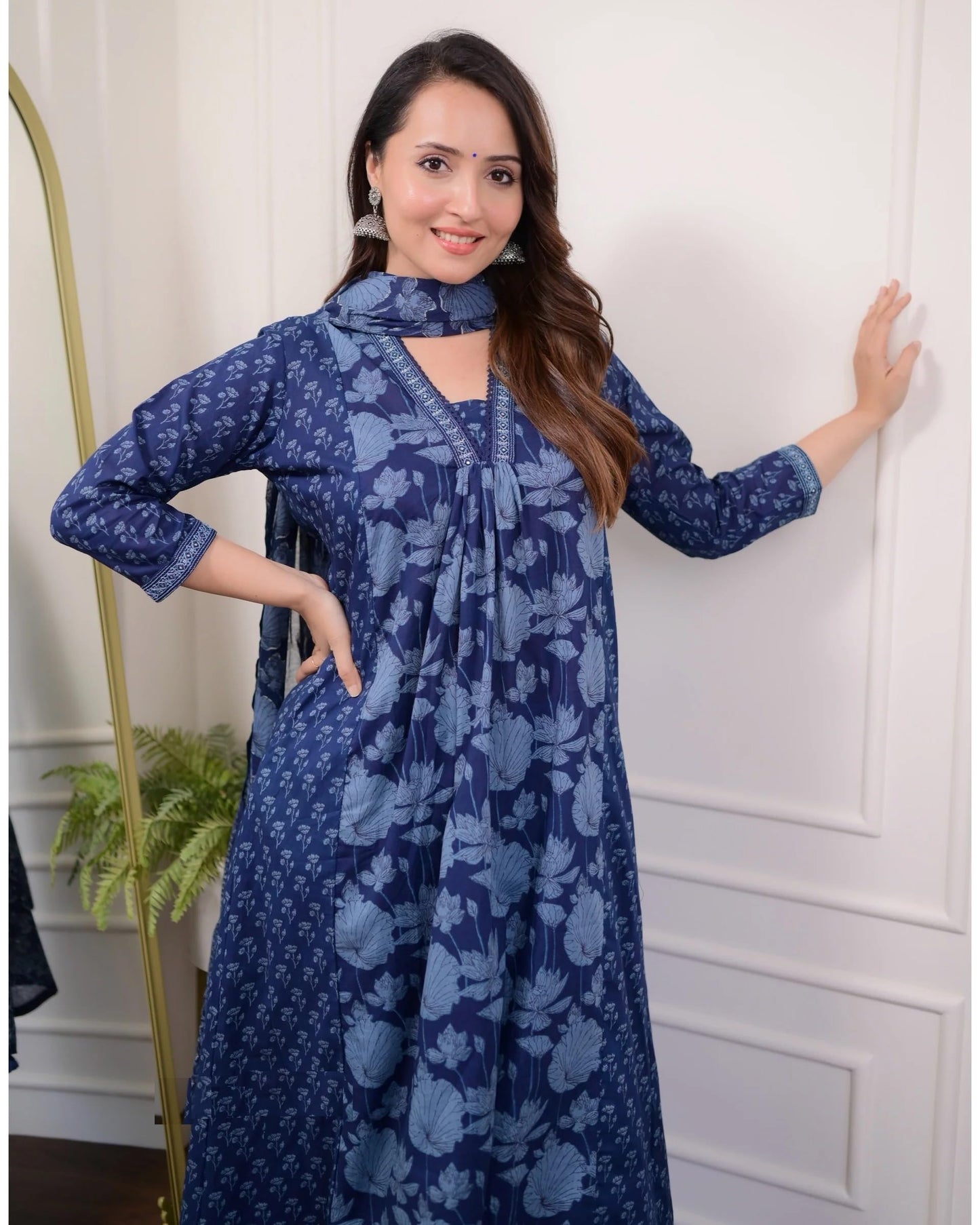 Nermosa Women Printed A-Line Kurta And Pant Set With Duppatta (Medium)