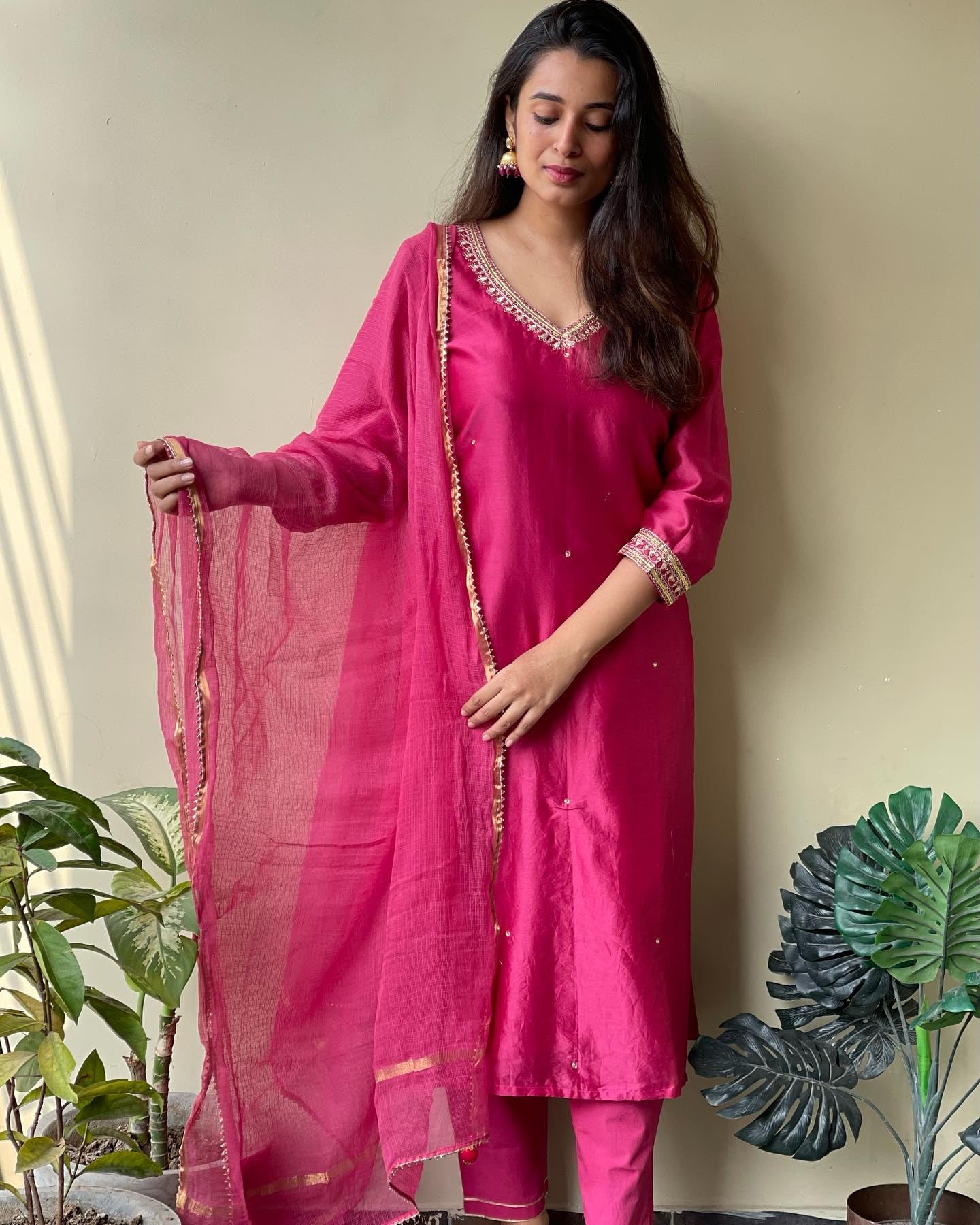 GoSriKi Womens Cotton Blend Kurta with Pant & Dupatta (BAGICHA-Rani-GS_Pink_XX-Large)