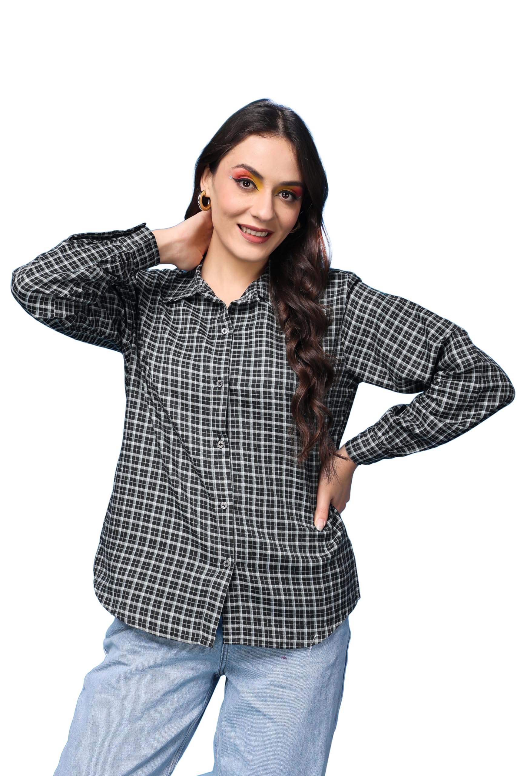 POPWINGS Casual Checks Print Cotton Full-Sleeves Shirt for Women | Stylish Summer Shirt