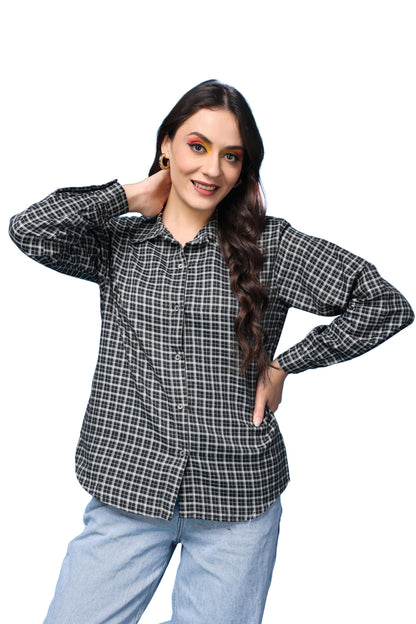 POPWINGS Casual Checks Print Cotton Full-Sleeves Shirt for Women | Stylish Summer Shirt