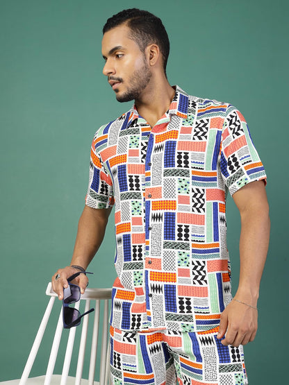 Rigo Printed Co-Ord Set For Men | Casual Shirt & Shorts Night Suit | Lounge-Wear Nightdress Pajama Set | Night, Beach, Vacation