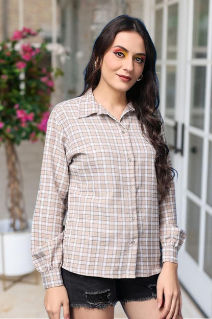 POPWINGS Casual Checks Print Shirt for Women | Cotton Full-Sleeves Women Shirt | Summer Shirt for Women | Stylish Shirt for Wome