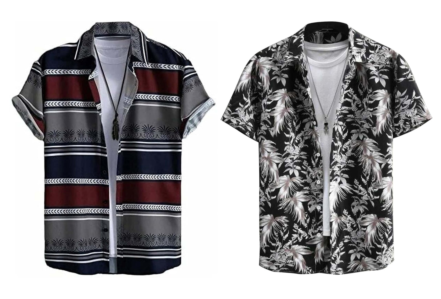 Rebelify MenS Lycra Bland Shirt With Half Sleeves Button Down Closure Round Collar Neck Printed Pattern Relaxed Fit And Standar
