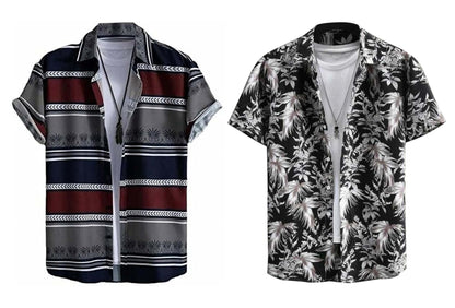 Rebelify MenS Lycra Bland Shirt With Half Sleeves Button Down Closure Round Collar Neck Printed Pattern Relaxed Fit And Standar