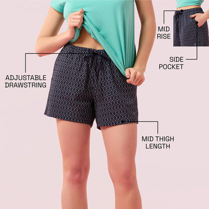 Enamor Womens Boxer Shorts (E062_Navy Zigzag PRT