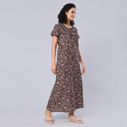 Evolove WomenS 100% Cotton Supersoft With Beautiful Embroidery Long Maxi Night Gown Nighty Dress With Pocket, Most Comfortable