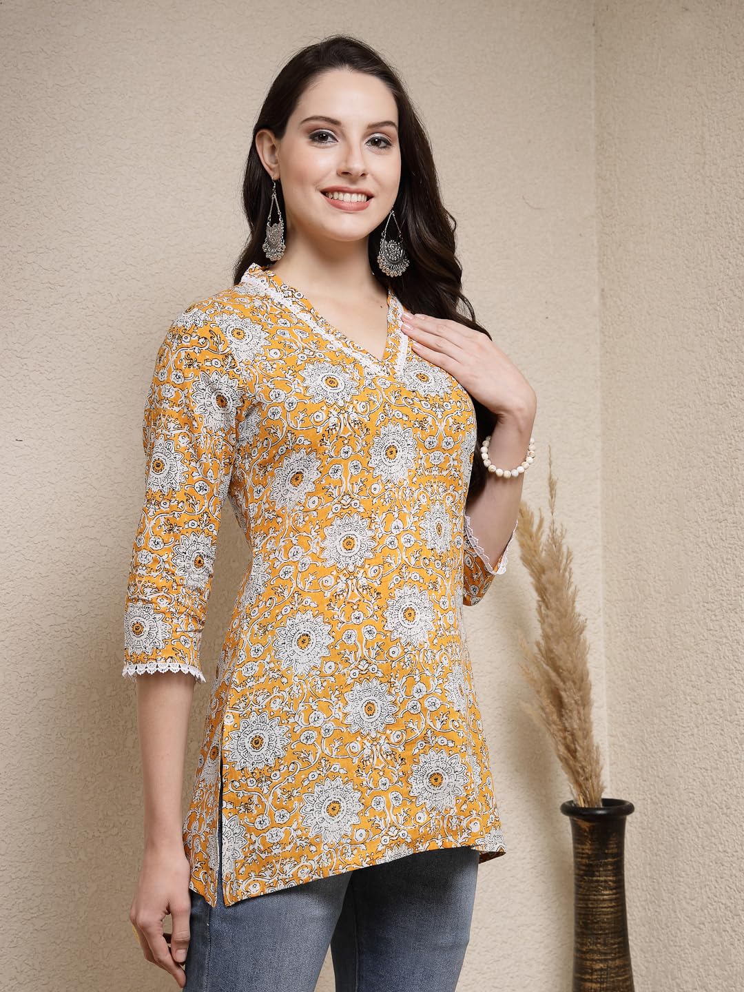 Stylum Womens Floral Printed Cotton Empire Top