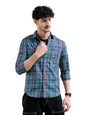 The Indian Garage Co Men Teal Checkered Slim Fit Cotton Casual Shirt