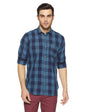 Campus Sutra Mens Navy Blue Checkered Button Up Shirt Regular Fit for Casual Wear | Structured Shirt Crafted with Regular Full