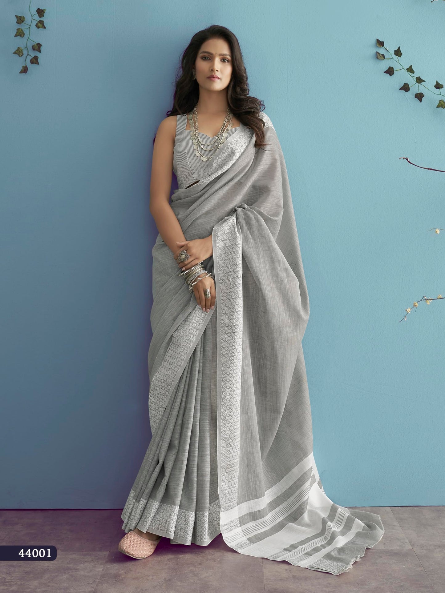 Pujia Mills WomenS Soft Linen Indian Ethnic Wear Saree Casual Wear Saree Professional Wear Women Cotton Saree Cream & Black Sar