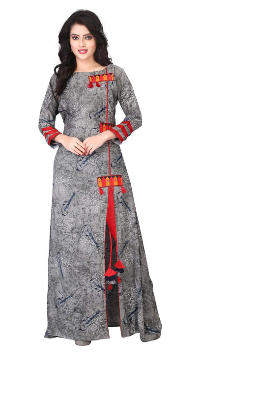 Dhruvi Trendz Women Cotton Blend Kurties Regular Fit Casual Fancy (Dt-K1185_Grey_M)