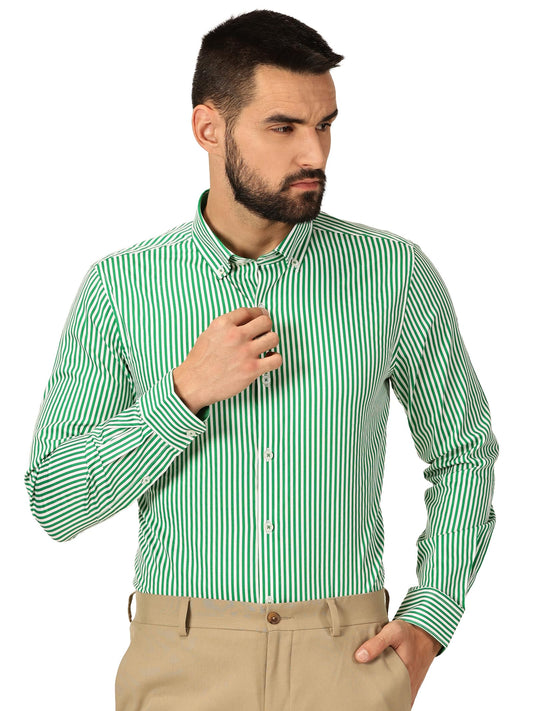 Thomas Scott 100% Cotton Full Sleeves Button-Down Collar Slim Fit Formal Shirt for Mens Green