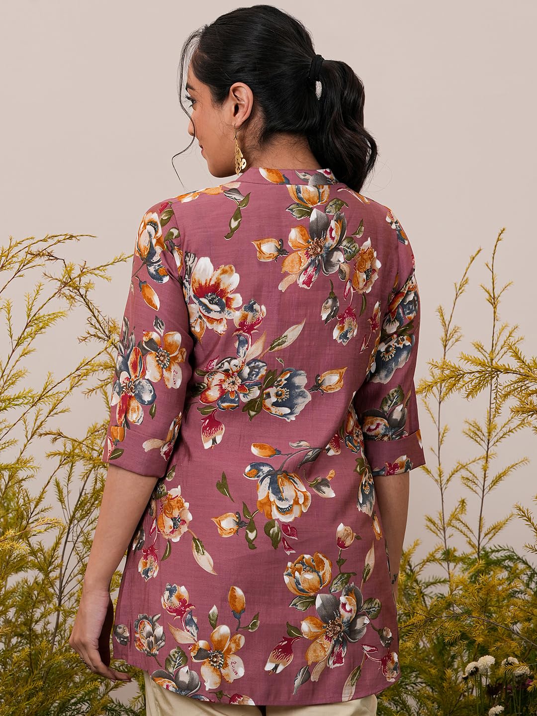 Libas WomenS Silk Blend Printed A-Line Kurtis (37074_Pink