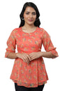 Aurelia Orange Floral Printed Printed Synthetic Regular Kurti For Women