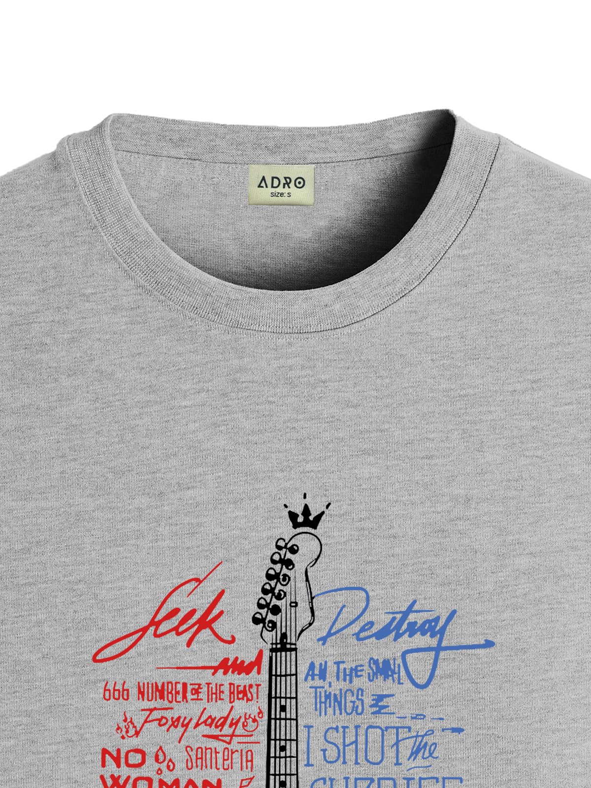 ADRO Guitar Design Printed T-Shirt for Men - 100% Cotton, Regular Fit, Soft Breathable Fabric | RN23-M-GTR-GR
