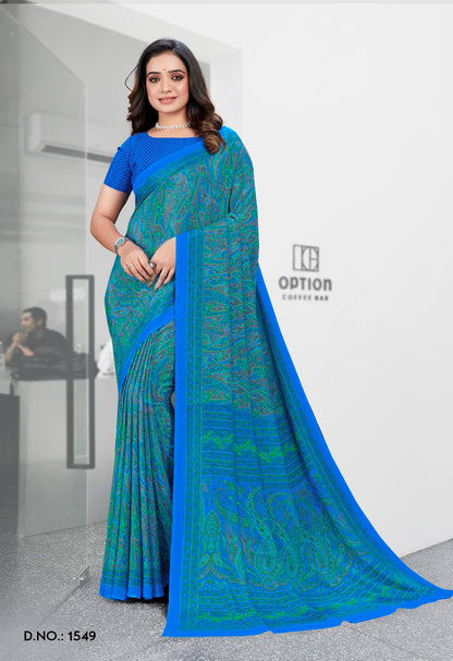 Vimla WomenS Multicolor Crepe Silk Uniform Saree With Blouse  Elegant Design For Various Professional Settings