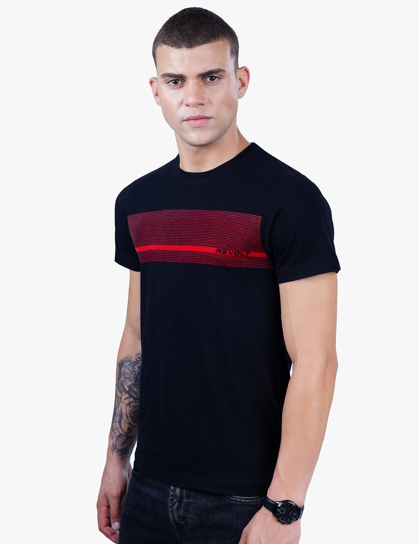 REVOLT Solid Slim Fit Men's Casual Round Neck 100% Cotton T-Shirt-with Graphic Print, Logo Branding