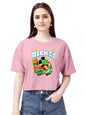 ELLITI Soft Rich Cotton Rose Gold Half Sleeve | Round Neck | Oversized/Loose Fit | Down Solder | Micky Crop Top for Women (Size: