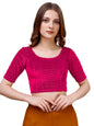Vihu Fashion WomenS Readymade Hosiery Velvet Lycra Stretchable Round Neck Half Sleeve Blouse With Jari Work Fancy Pink Color Ly