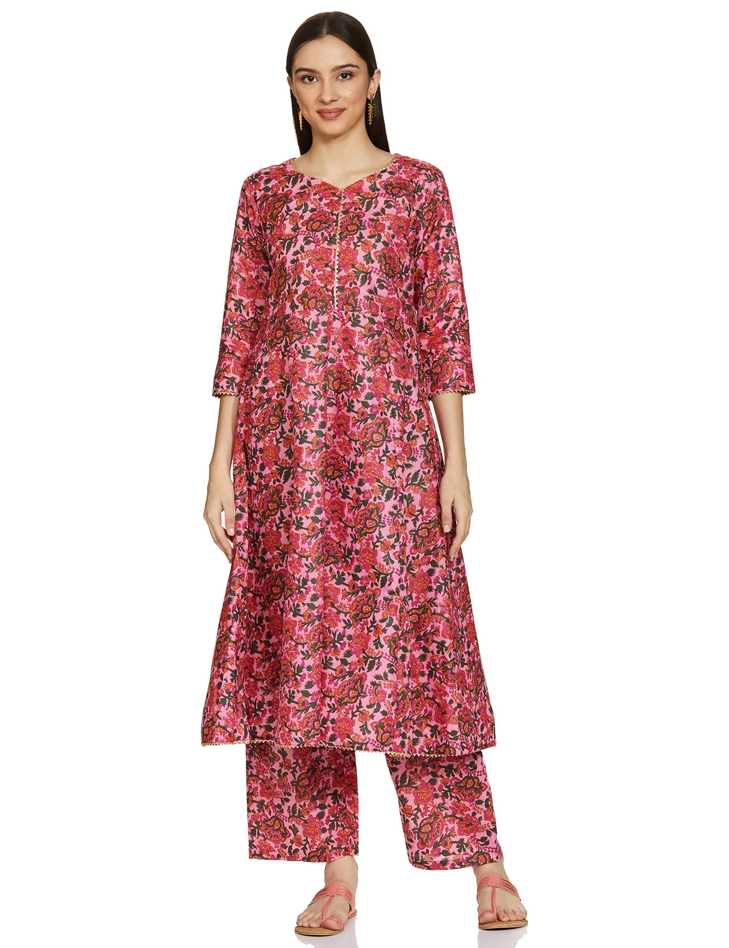 ANNI DESIGNER Womens Cotton Blend Printed Anarkali Kurta with Palazzo (Sunday-Multi_XXL_Multicolor_XX-Large)