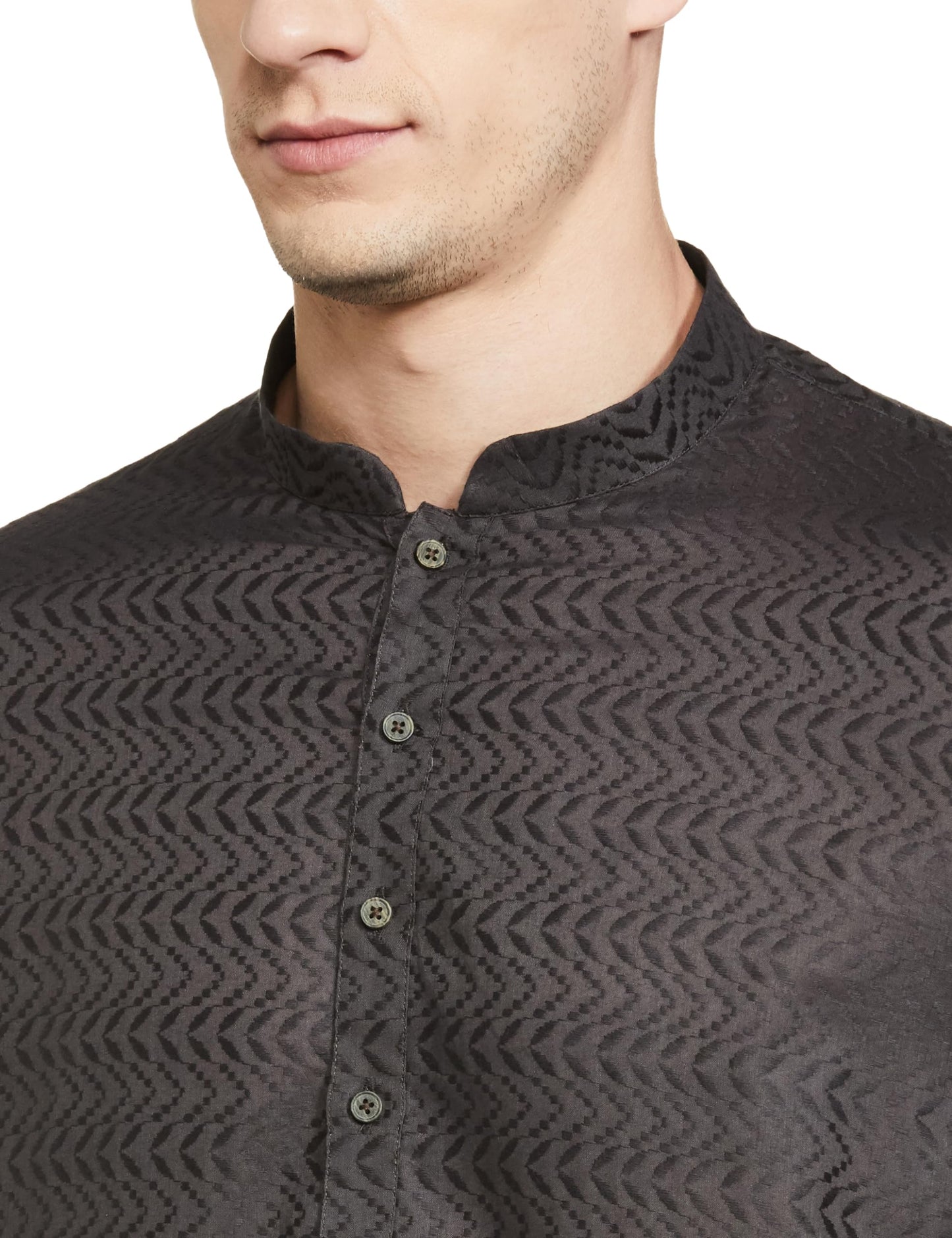 Manyavar Grey Cotton Solid Casual Kurta Set For Men