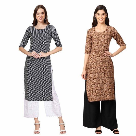 Pinkmint Women's Crepe Digital Print Straight Kurta [Pack of 2] (CKZ-349-378)