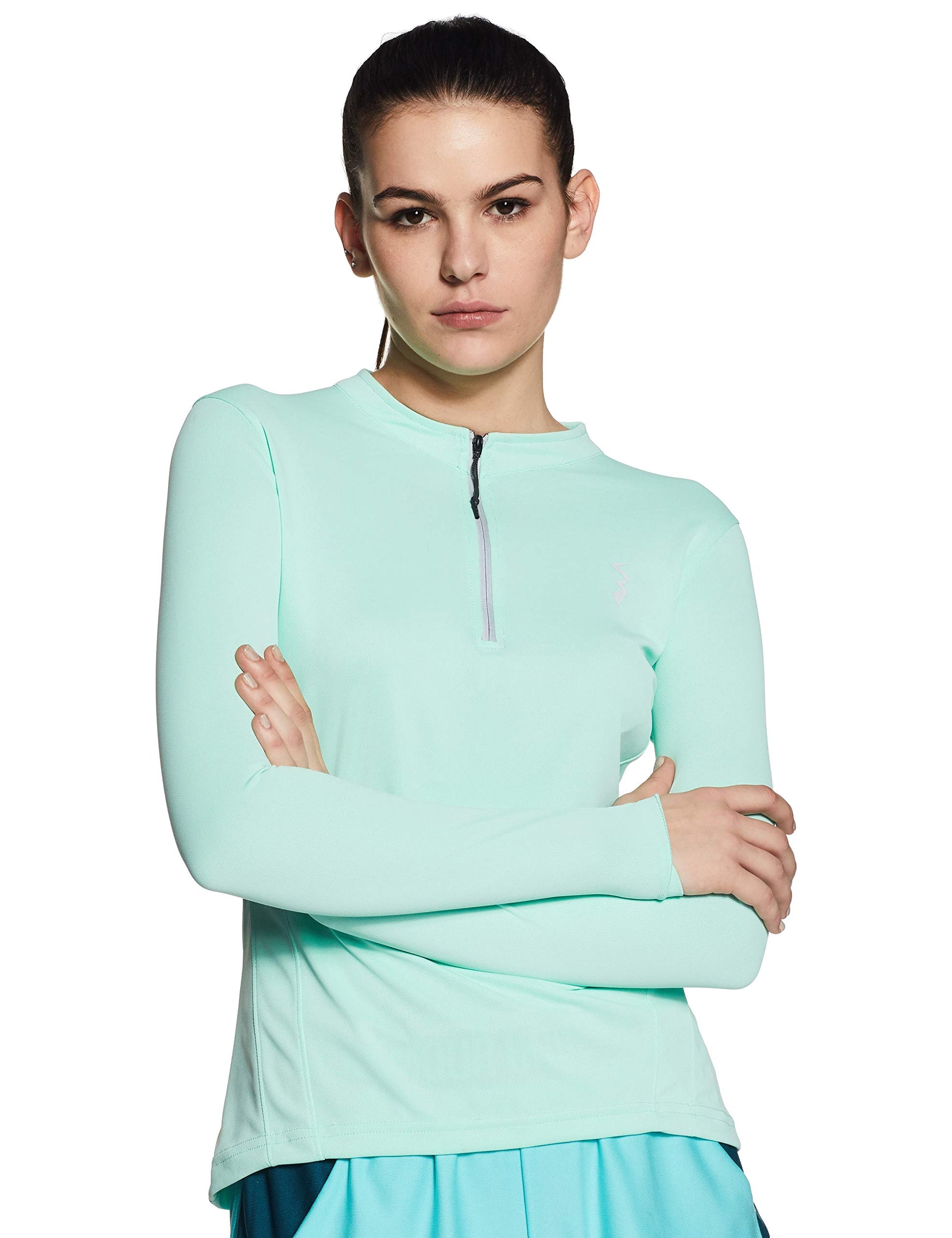 Campus Sutra Womens Mint Green Dri-Fit Crew Neck Full Sleeve T-Shirt Slim Fit for Casual Wear | Stylish Modern Clothing T-Shirt