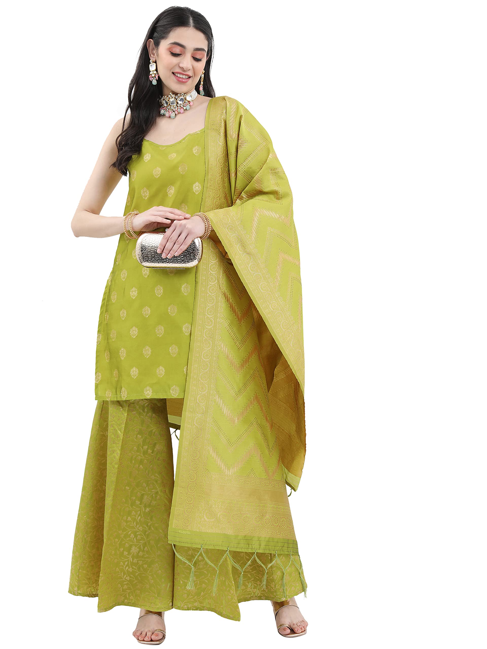 Ketch Polyester Womens Kurta&Sharara&Dupat (Khk3000516_Olive