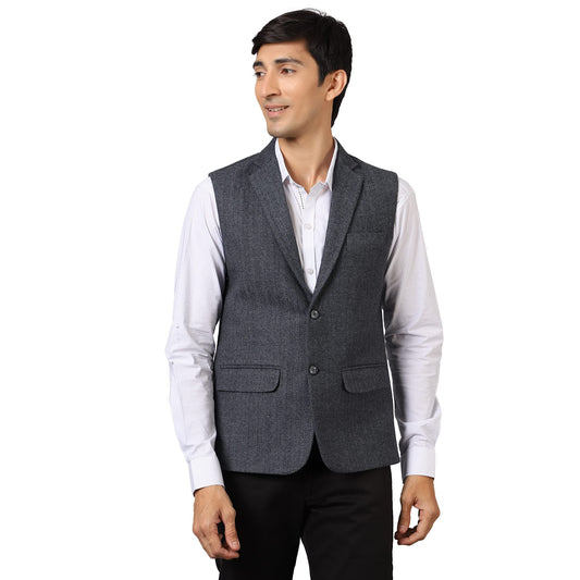 Wintage Men'S: Tweed Wool Blend Blue Modi Nehru Jacket : 46/2Xl