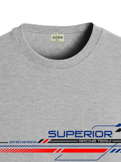 ADRO Men's Graphic Printed 100% Cotton T-Shirt - Regular Fit, Printed T-Shirts for Men (RN24-RAC-GR_Grey)