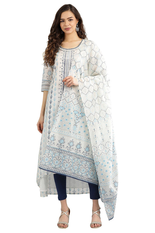 Aurelia Women's Rayon A-Line Kurta, Tights & Dupatta