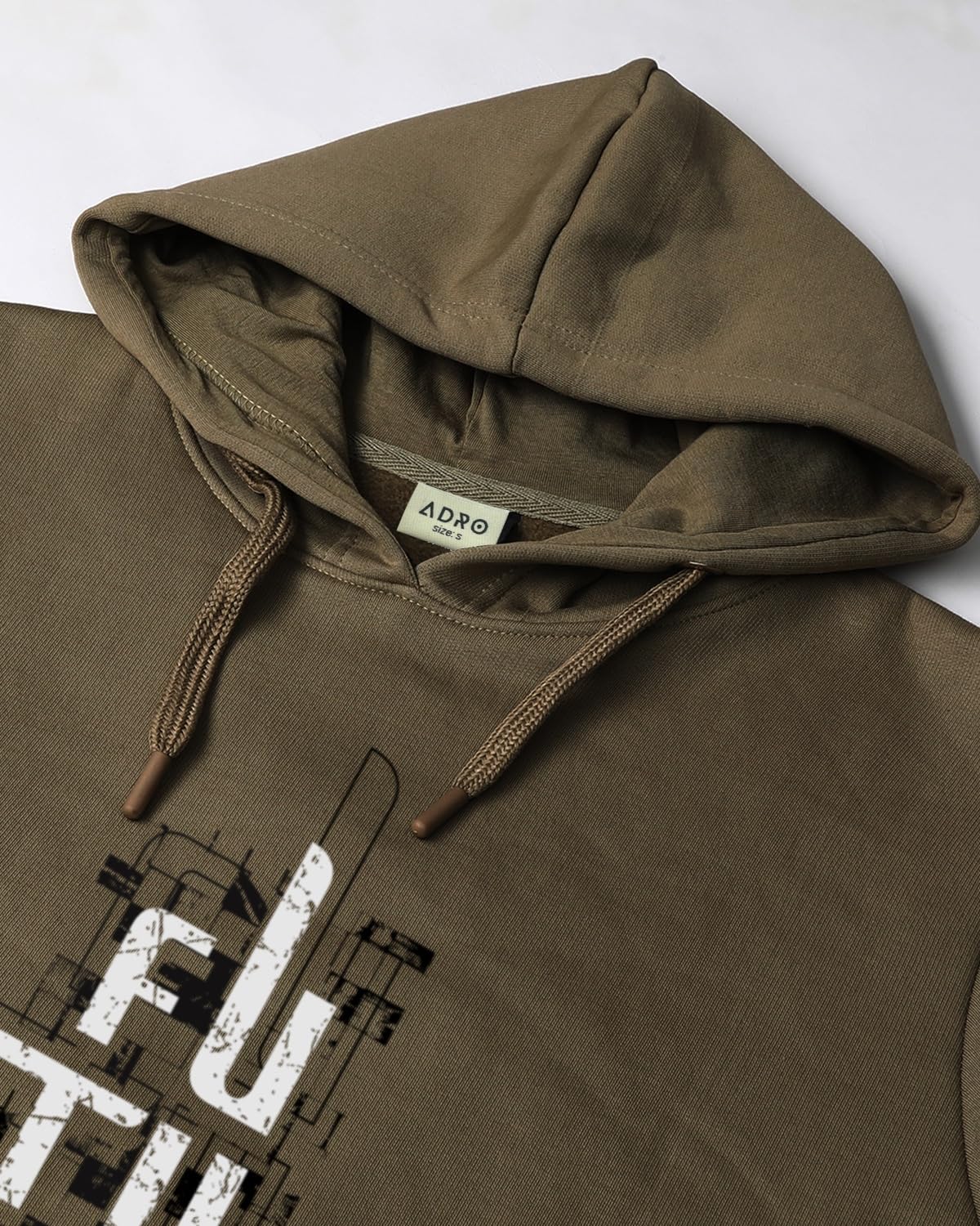 ADRO Men's Cotton Blend Neck Hooded Sweatshirt (H24-FTR-OL_Olive