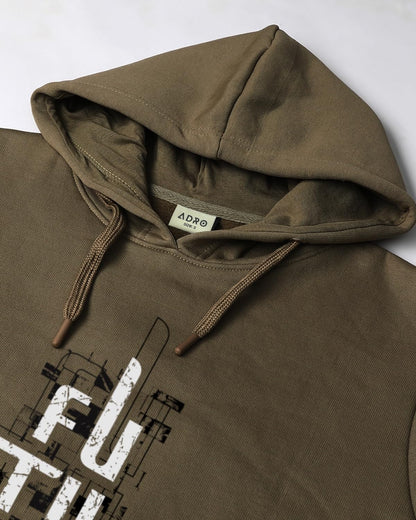 ADRO Men's Cotton Blend Neck Hooded Sweatshirt (H24-FTR-OL_Olive