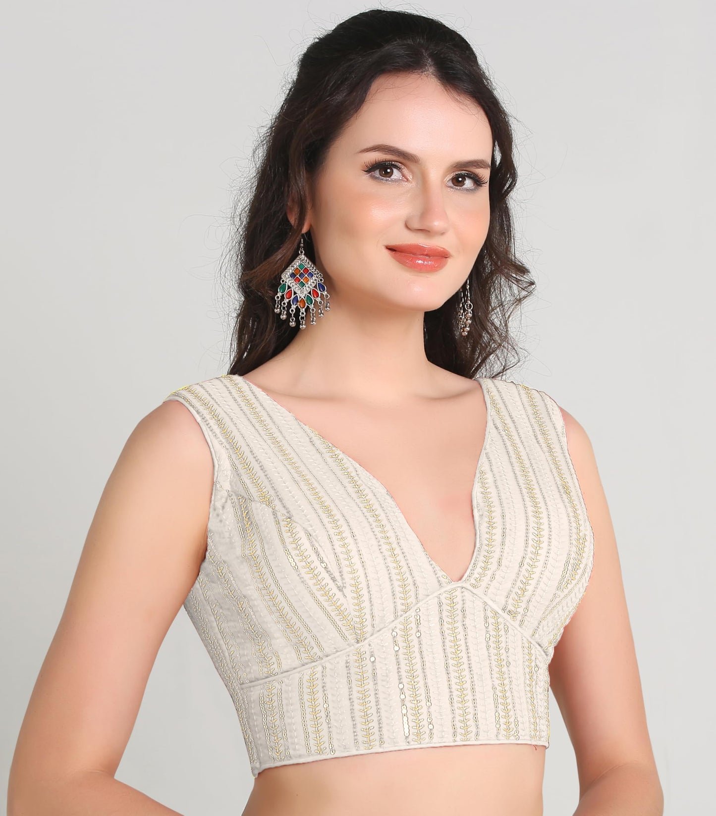 Pujia Mills WomenS Indian Ethnic Wear Sabyasachi Sequence With Dhaga Embroidered Zari Work Sweetheart Neck Blouse Sleeveless Re