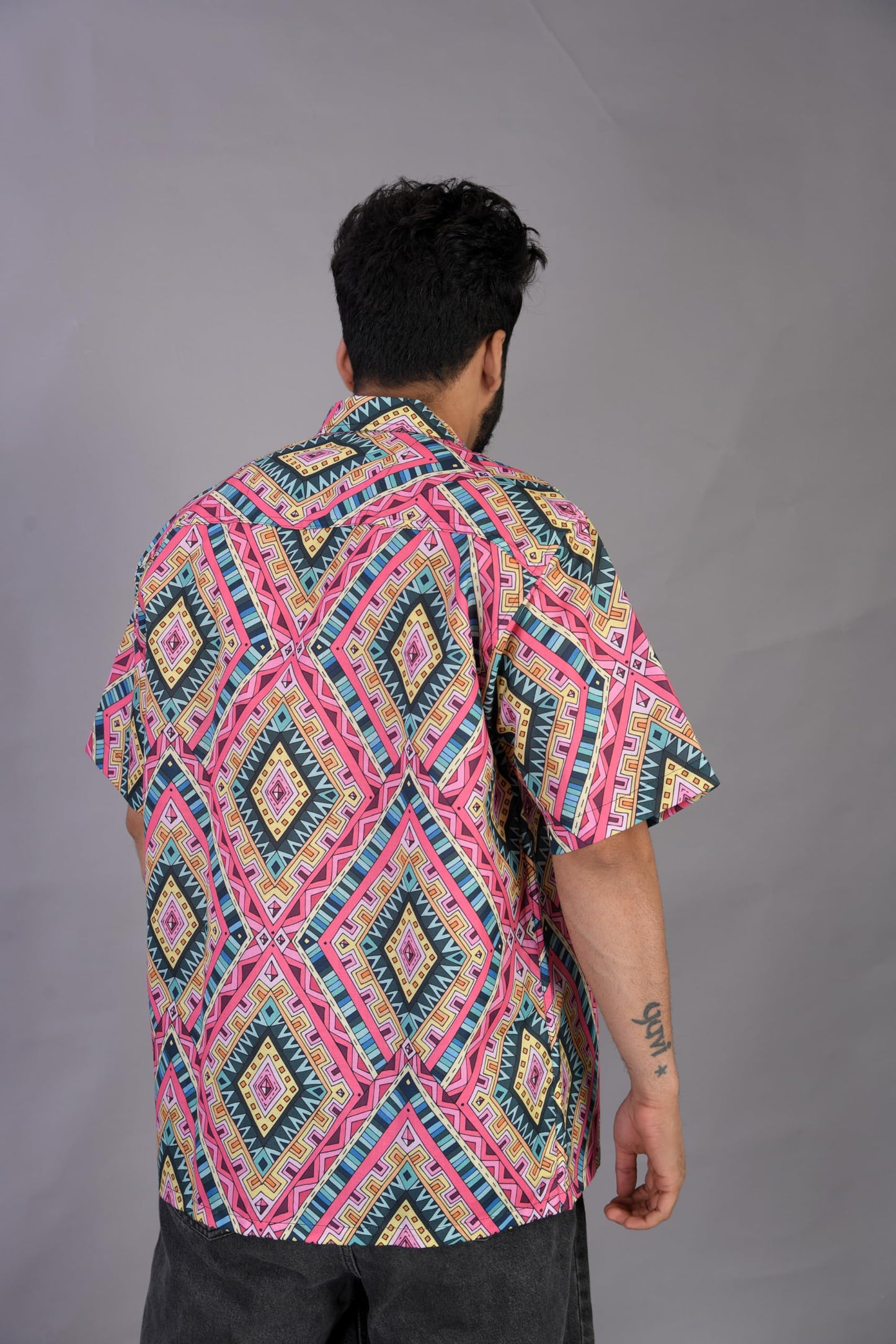 Brown Culture MenS Cotton Blend Abstract Print Shirt With Spread Collared Half Sleeves Standard Length And Button Down Closure