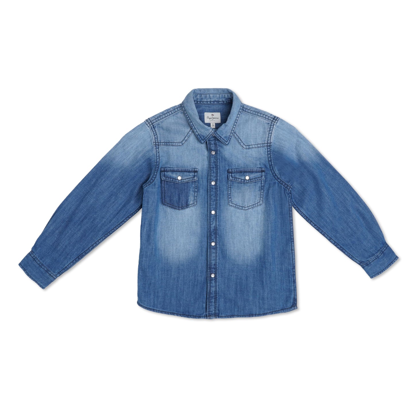 Pepe Jeans Kiff Ls Indigo Block Pocket Denim Shirt, Mid Wash, 16