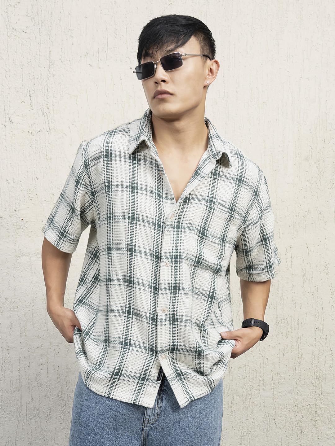 Hubberholme Men Cotton Short Sleeves Oversized Checked Shirt 3
