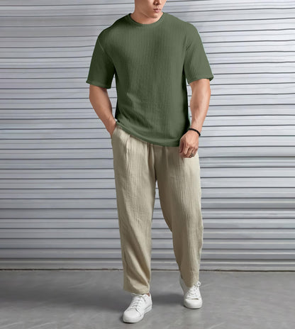SHODOX Mens Solid Dotted Unique Design Oversized Tshirt for Men - Round Neck Loose Fit Drop Shoulder Mens T-Shirt Olive