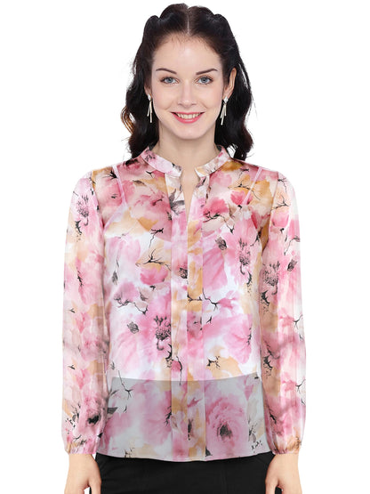 Toochki WomenS Pink Georgette Floral Straight Western Top | Winter Top | Western Top | Top For Women | Latest Women Top | Trend