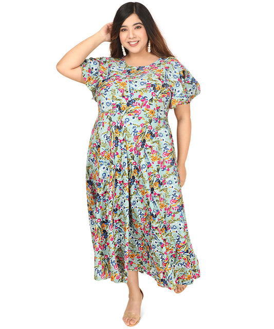 Oomph! WomenS Western & Fusion Wear Crepe A-Line Maxi Dress - Green