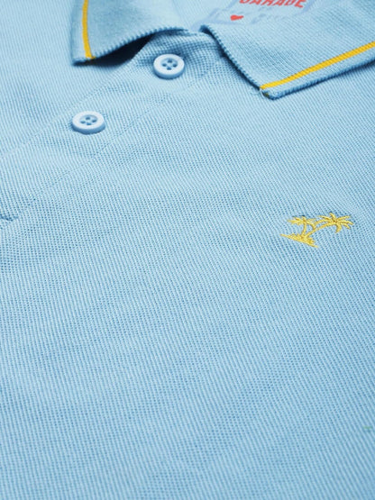 The Indian Garage Co Men Slim Fit Solid Polo Collar Tshirt Sky Blue