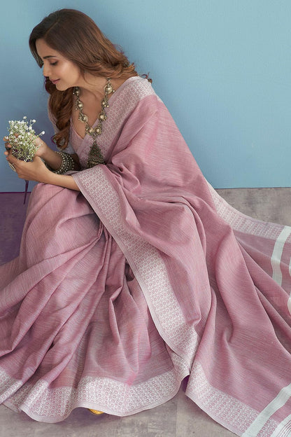 Madhuhansh WomenS Lucknowi Chikankari Linen Cotton Woven Sarees For Women With Blouse Piece - Ethnic Wear For Special Occasions