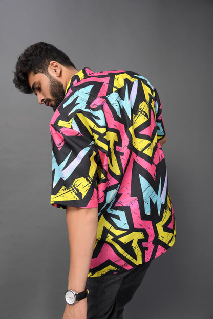 Brown Culture MenS Cotton Blend Abstract Print Shirt With Spread Collared Half Sleeves Standard Length And Button Down Closure