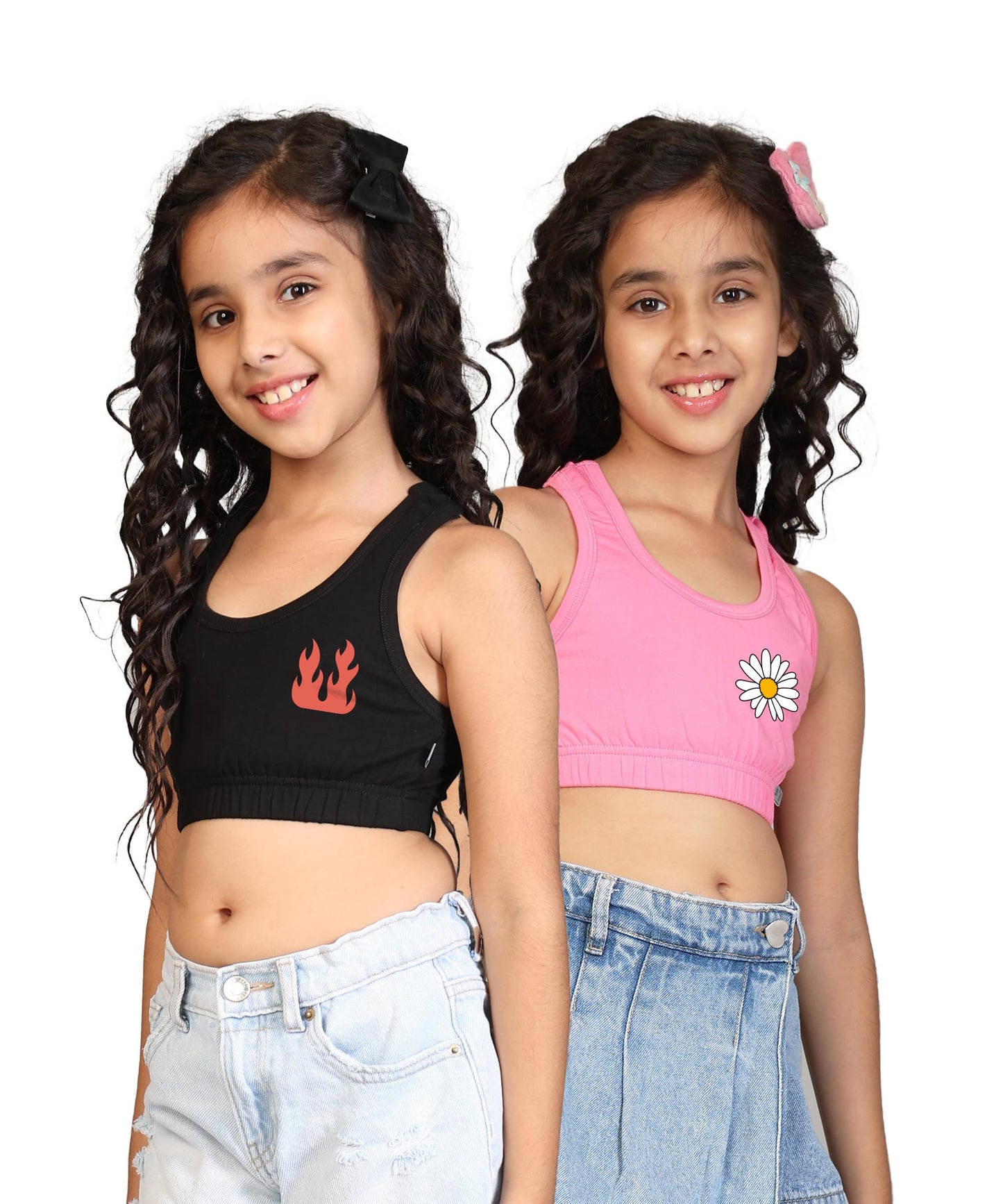 Kyda Kids Girls Antibacterial Cotton Printed Sports Bra Training Bras, Non Padded, Chest Double Layered Wireless Light Padded Br
